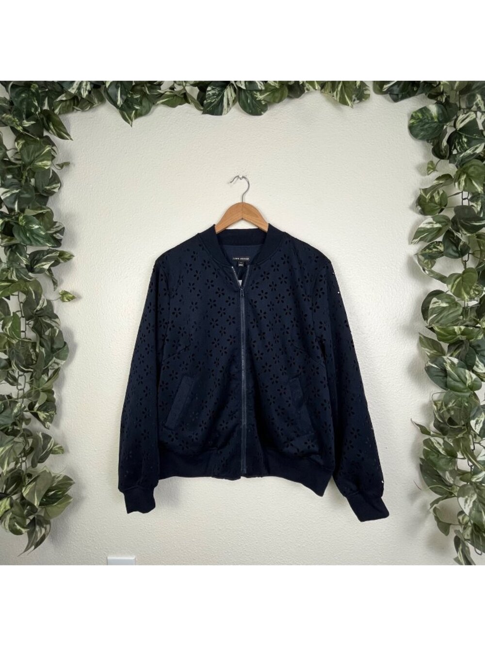 Lane Bryant On The Go Laser Cut Full Zip Bomber Jacket Navy Blue NWT Size 12
